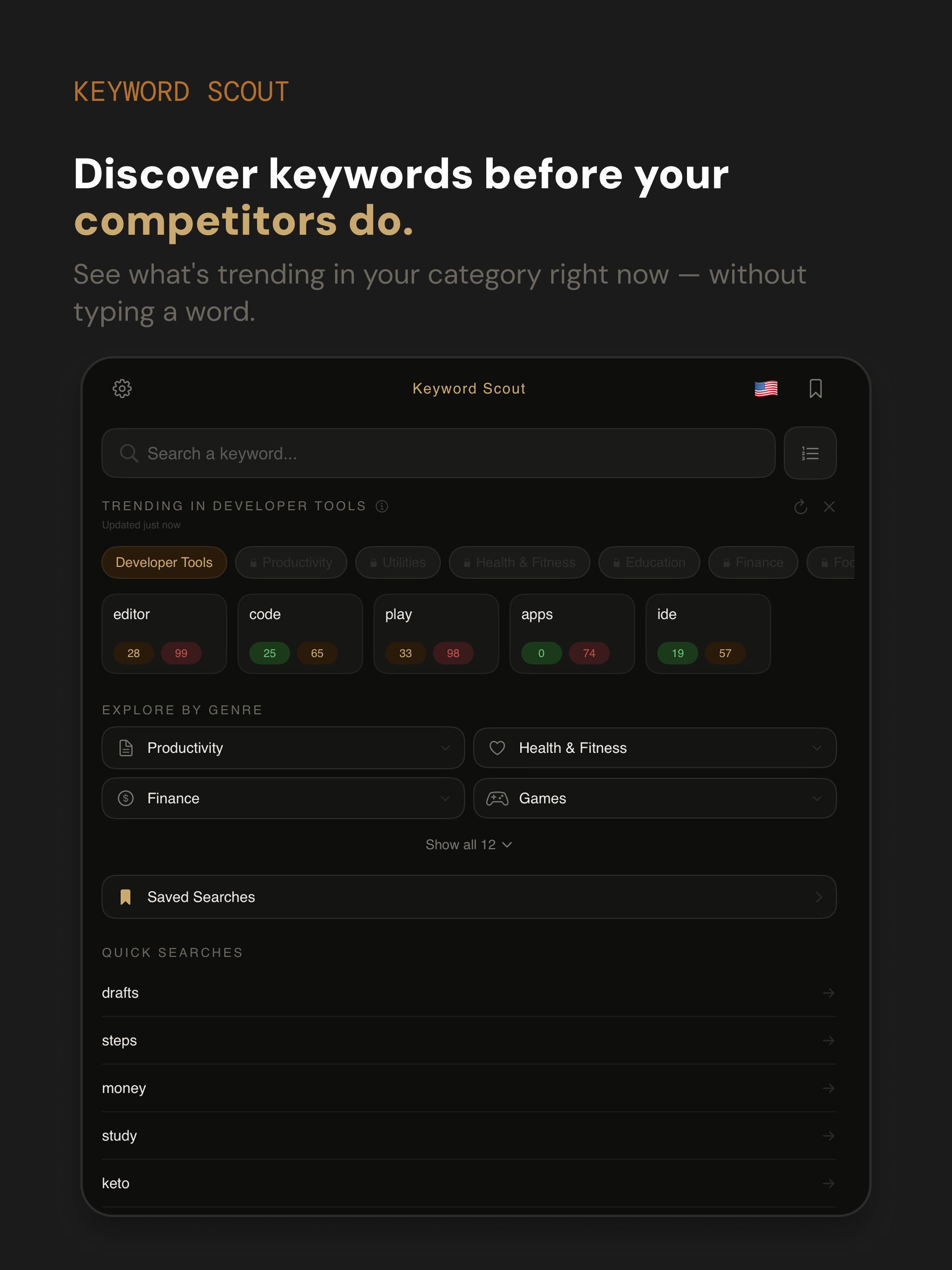 Keyword Scout on iPad — keyword search